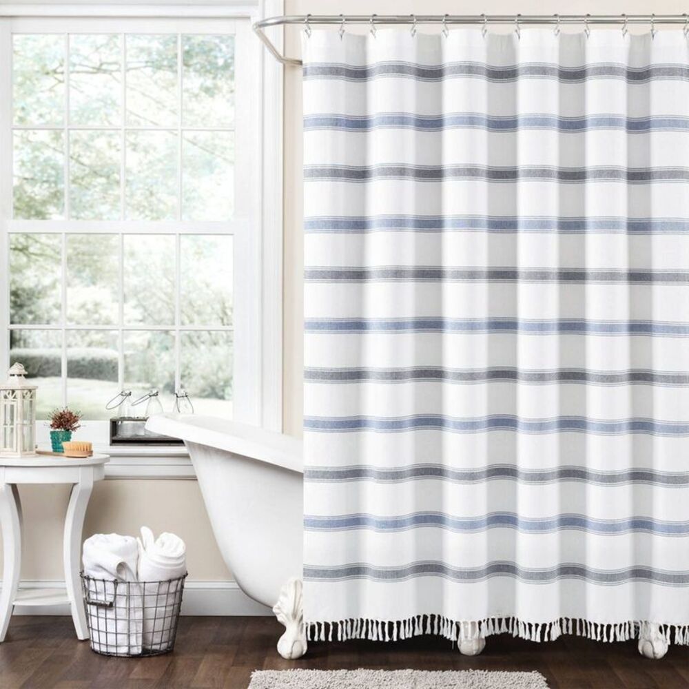 Lush Decor - 72"x72" Striped Woven Textured Yarn Dyed Eco-Frien Blue/White